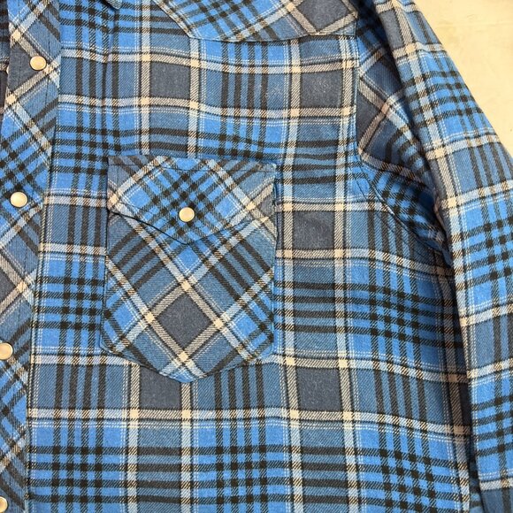 Wrangler Wrancher Mens Pearl Snap Western Shirt Plaid Rodeo Long Sleeve Sz Large - Picture 5 of 9